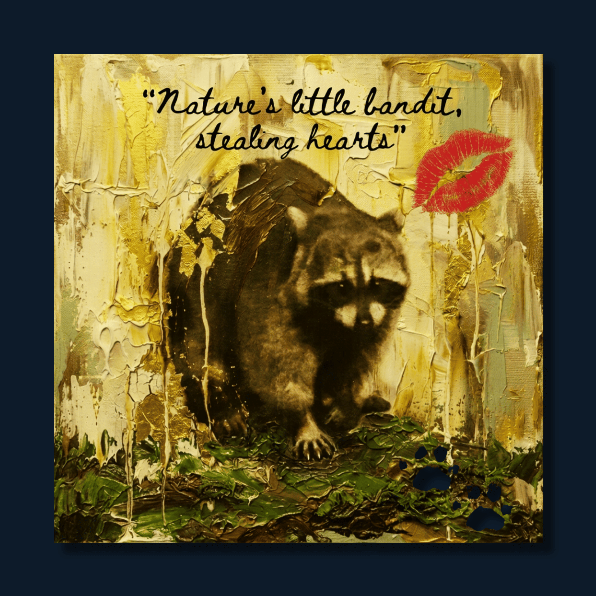 Raccoon Bandit Stealing Hearts: Canvas Wall Art