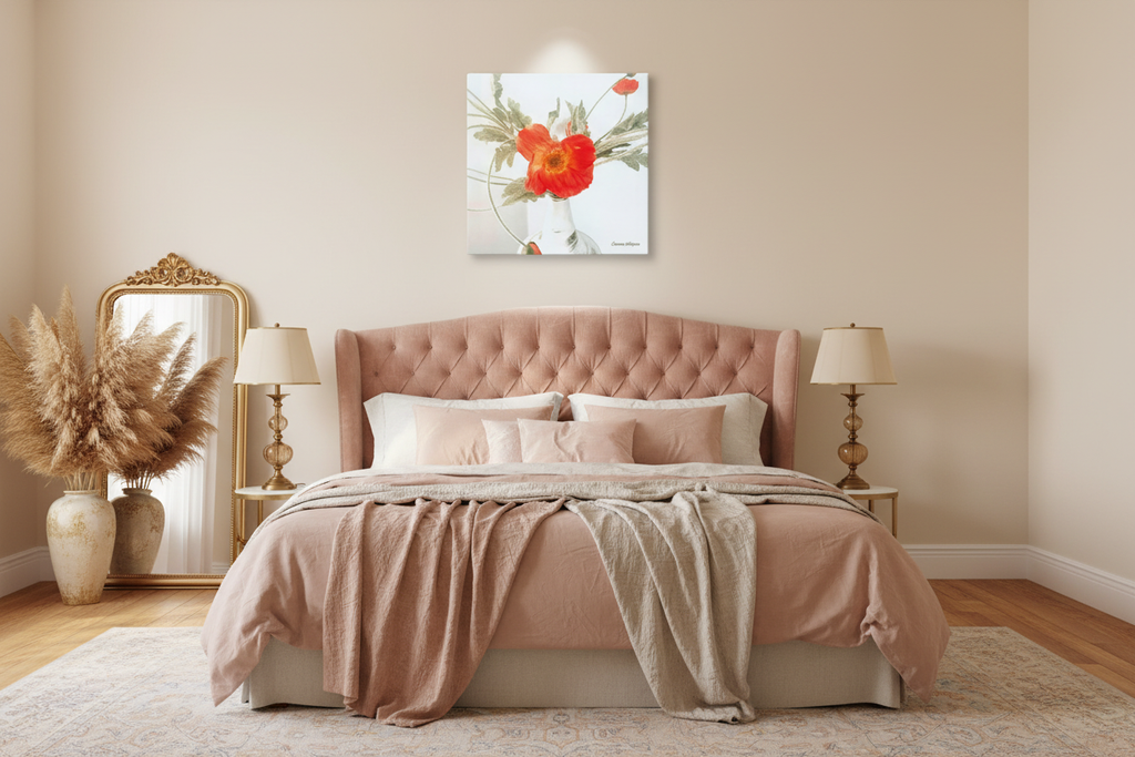 Crimson Whispers in Bloom - Vintage Women's Bedroom Mockup