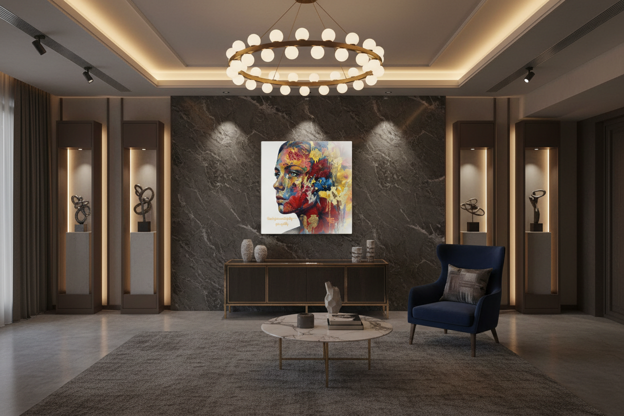 The Quiet Offering canvas wall art displayed in a grand luxury interior
