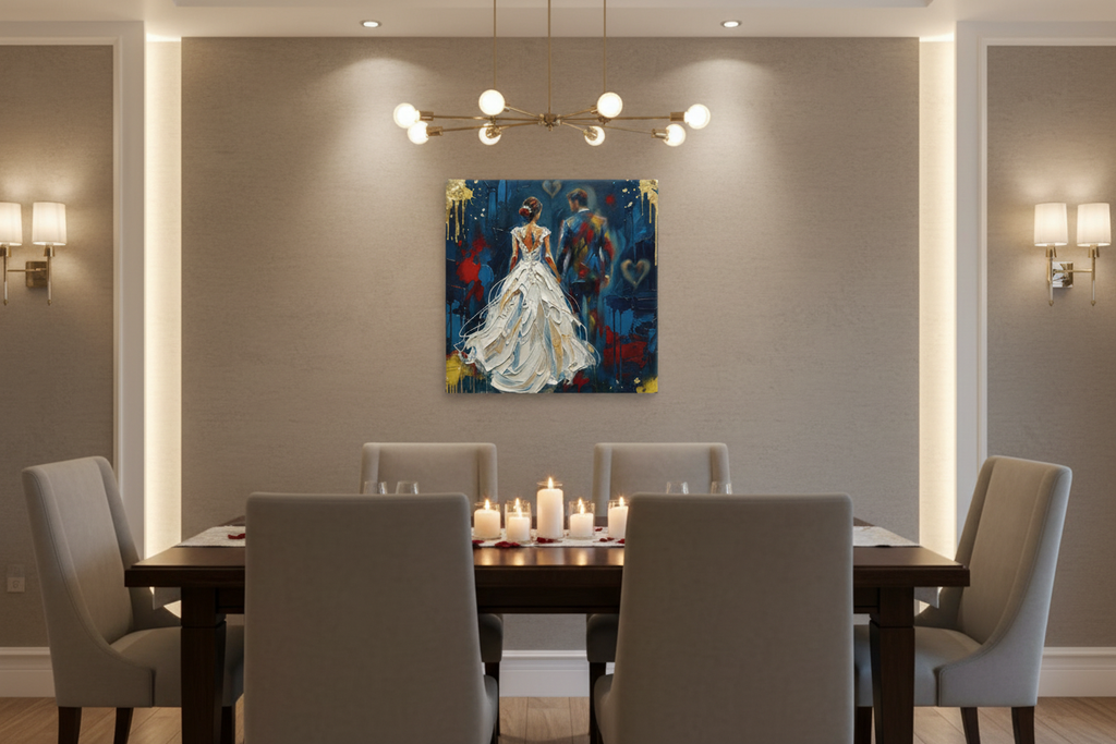 The Walk canvas art displayed in an elegant dining room