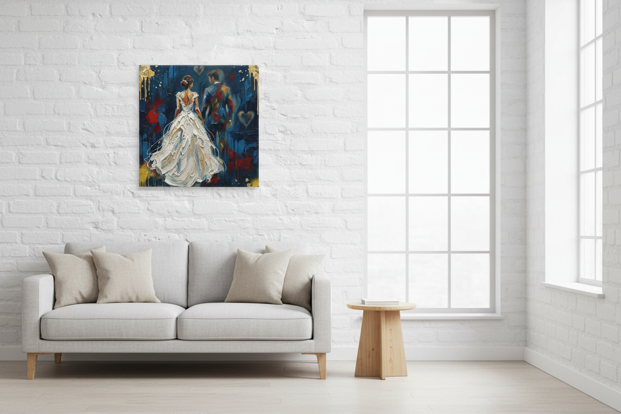 The Walk canvas art displayed in a minimalist Scandinavian living room